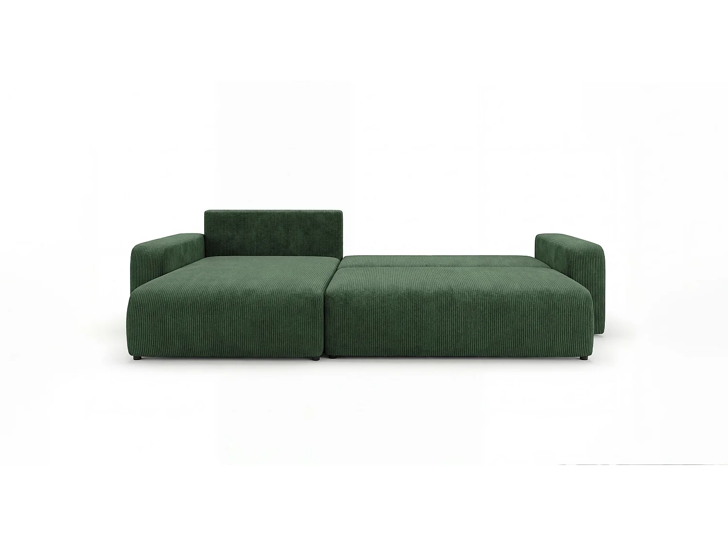 Canapé d'angle BERLIN gauche vert velours côtelé Poso 14 - fonction couchage, coffre à literie