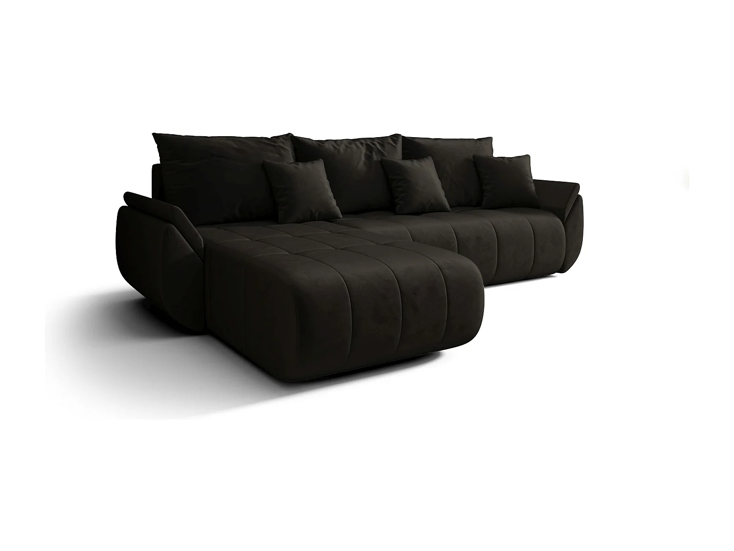 Canapé d'angle SYDNEY gauche graphite velours Monolith 95 - fonction couchage, coffre à literie