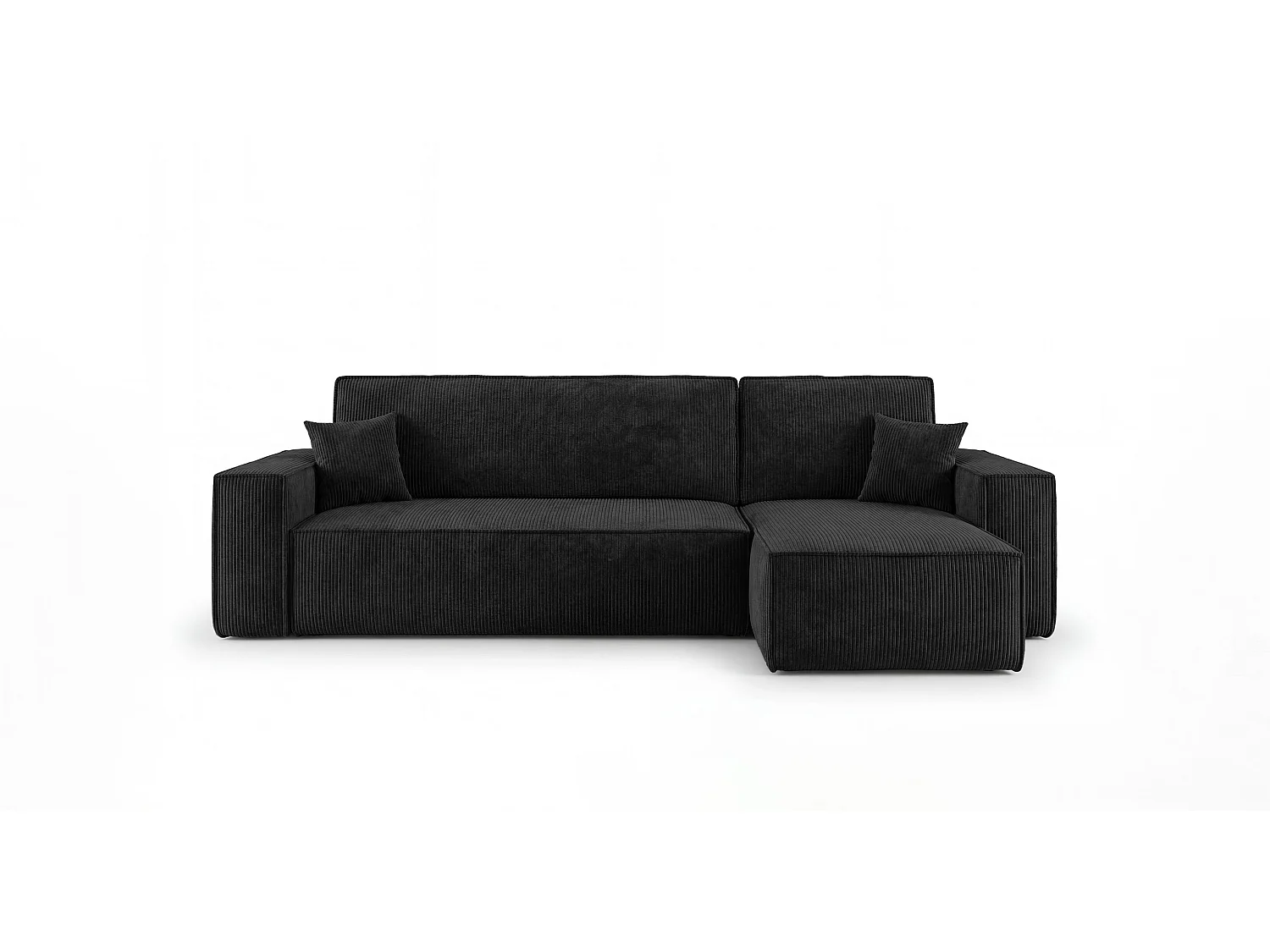 Canapé d'angle CALIFORNIA MINI droit noir velours côtelé Poso 135 - fonction couchage, coffre à literie