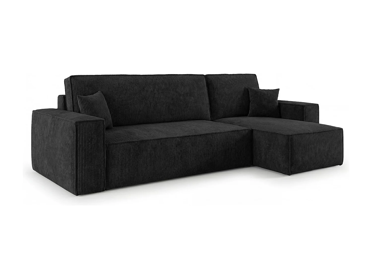 Canapé d'angle CALIFORNIA MINI droit noir velours côtelé Poso 135 - fonction couchage, coffre à literie