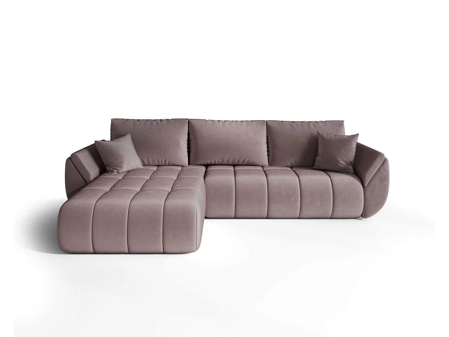 Canapé d'angle SYDNEY PREMIUM gauche rose foncé velours Monolith 62 - fonction couchage, coffre à literie