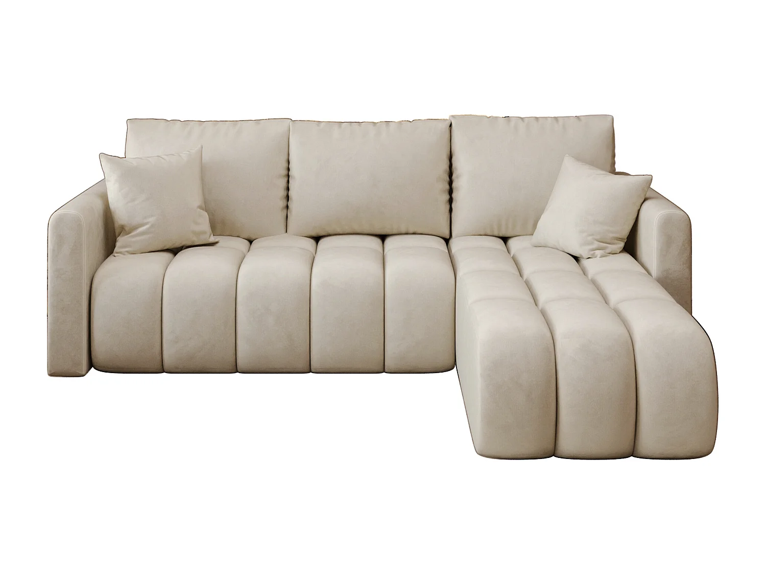 Canapé d'angle GARDA droit beige velours Monolith 2 - fonction couchage, coffre à literie