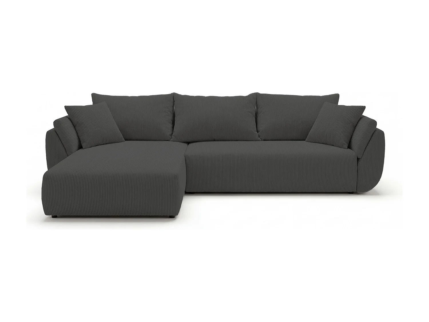 Canapé d'angle SYDNEY gauche gris foncé velours côtelé Poso 60 - fonction couchage, coffre à literie