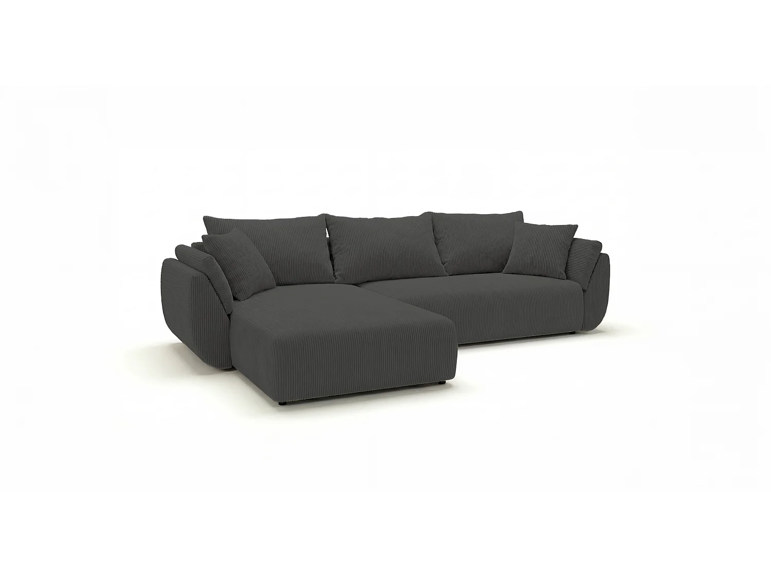 Canapé d'angle SYDNEY gauche gris foncé velours côtelé Poso 60 - fonction couchage, coffre à literie