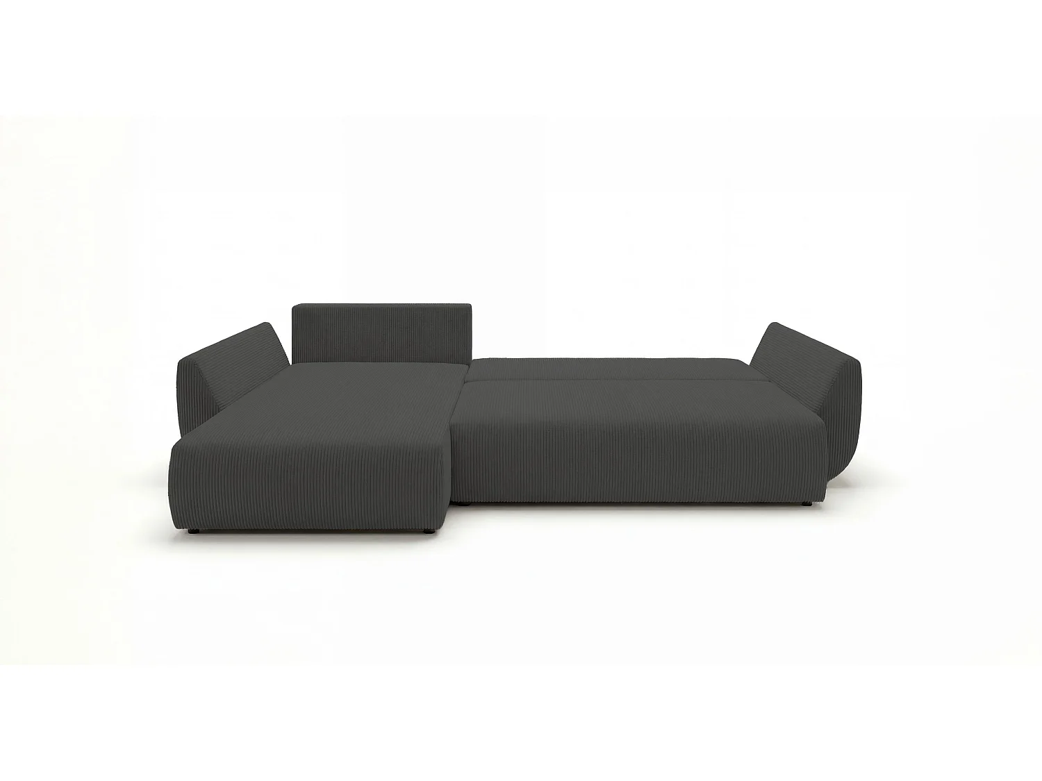 Canapé d'angle SYDNEY gauche gris foncé velours côtelé Poso 60 - fonction couchage, coffre à literie