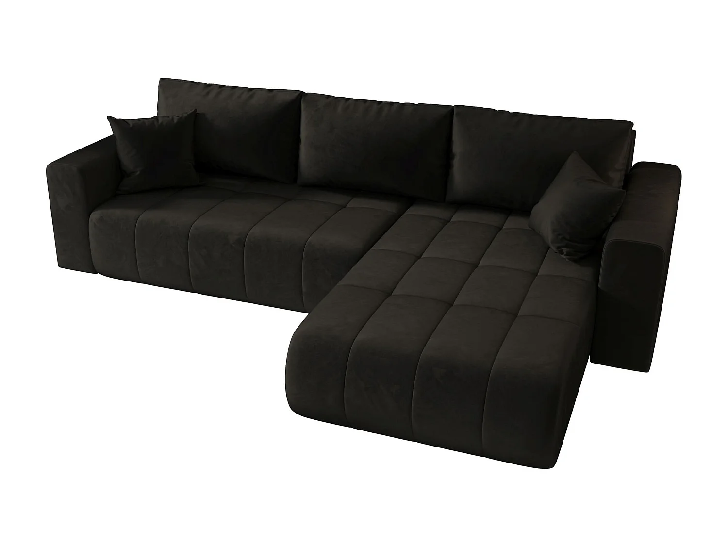Canapé d'angle LARA droit graphite velours Monolith 95 - fonction couchage, coffre à literie