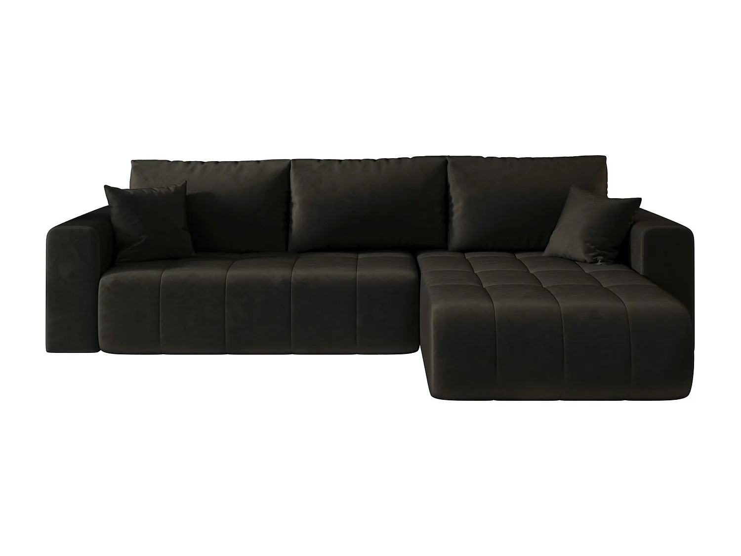 Canapé d'angle LARA droit graphite velours Monolith 95 - fonction couchage, coffre à literie