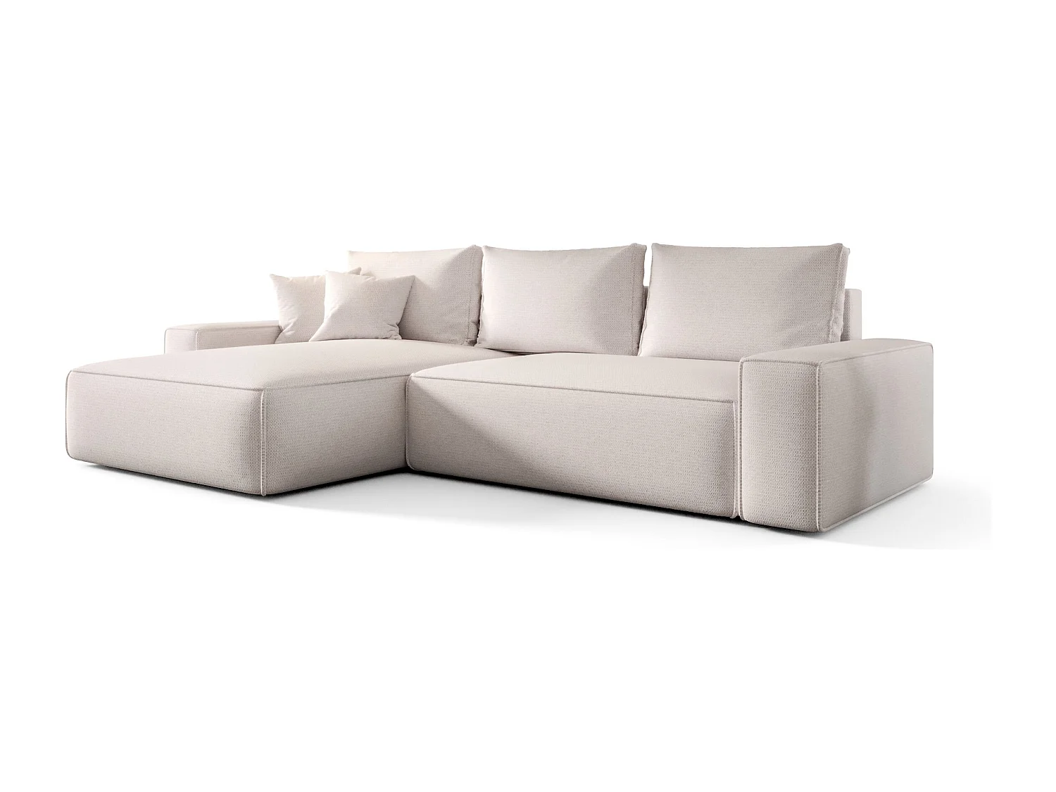 Canapé d'angle CALIFORNIA gauche blanc tricot Aragon 1 - fonction couchage, coffre à literie