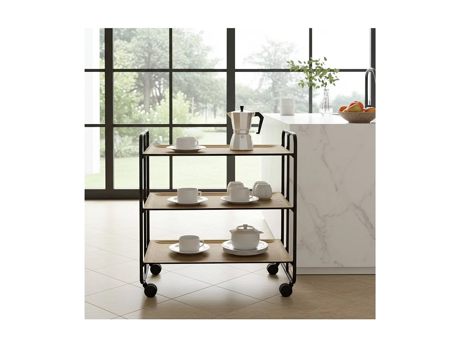 Carrito auxiliar plegable BAUHAUS negro con ruedas – 3 niveles y 3 posiciones