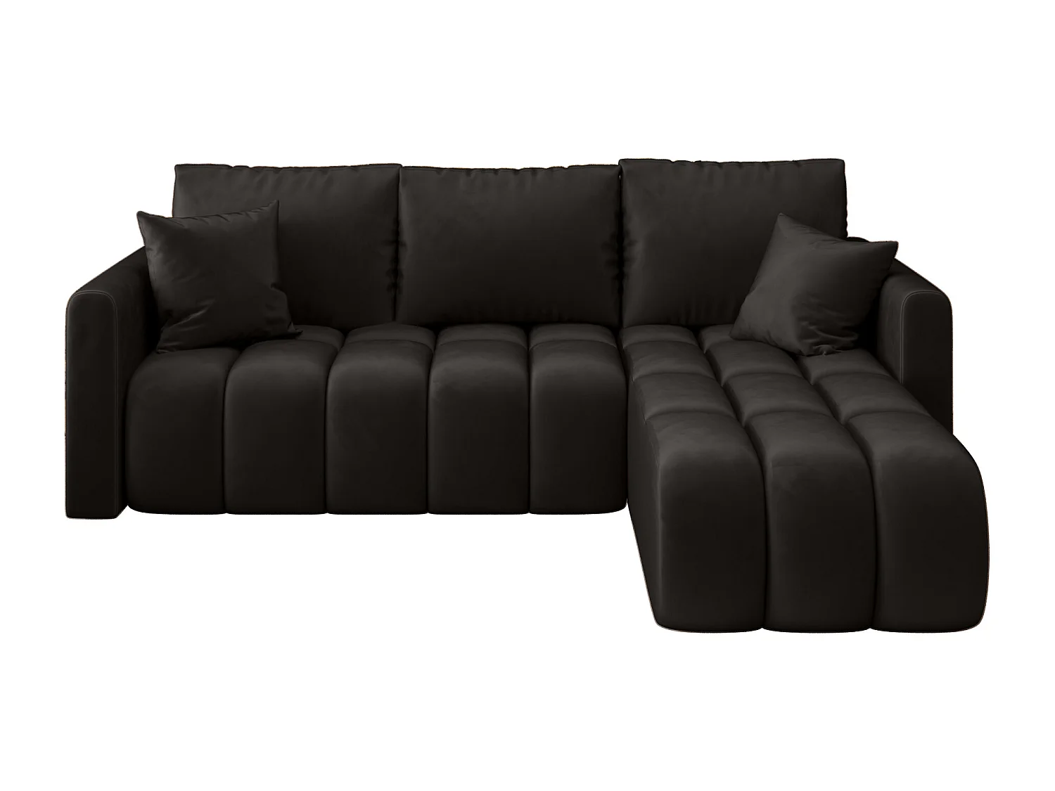 Canapé d'angle GARDA droit noir velours Monolith 97 - fonction couchage, coffre à literie