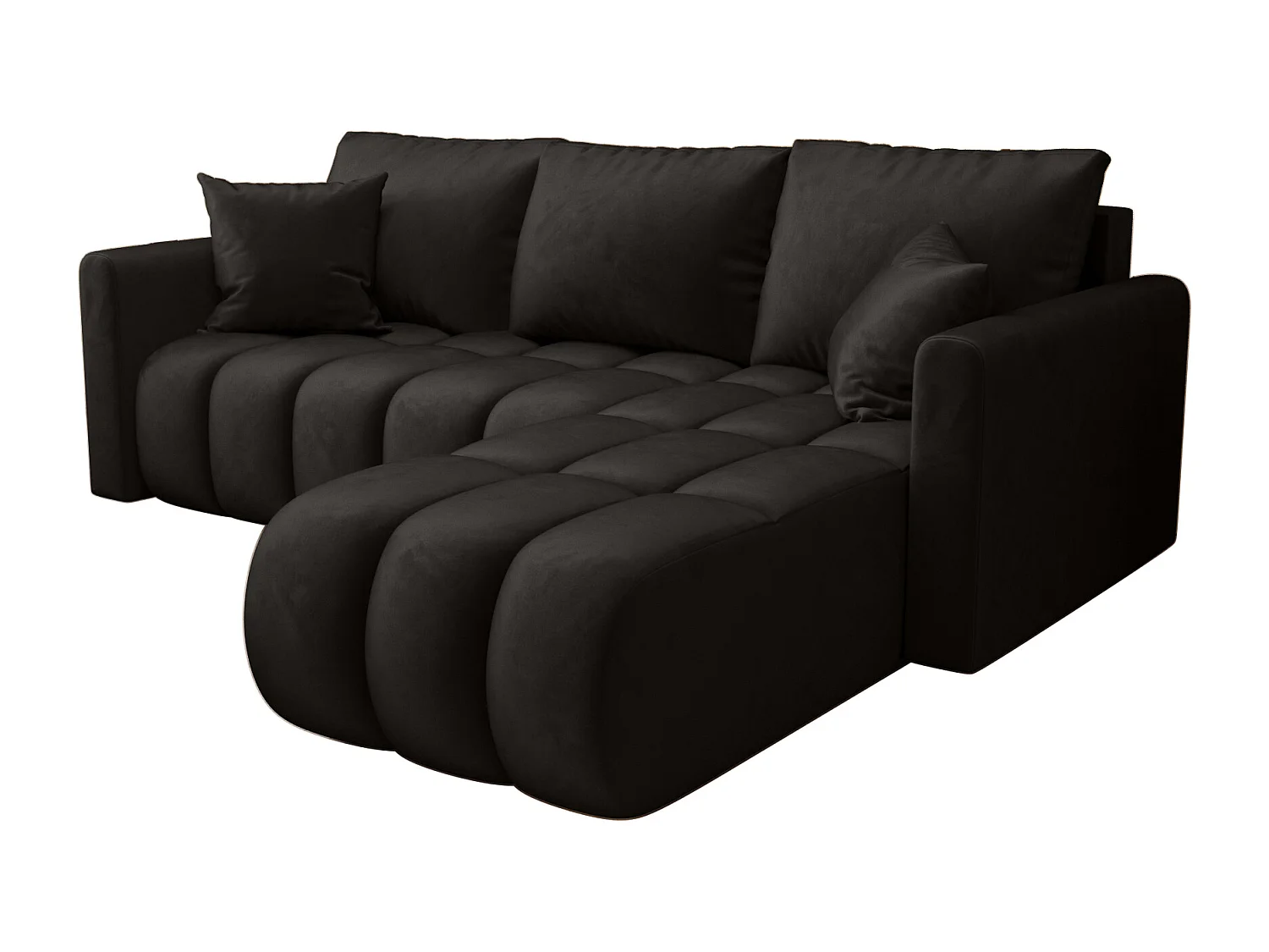 Canapé d'angle GARDA droit noir velours Monolith 97 - fonction couchage, coffre à literie