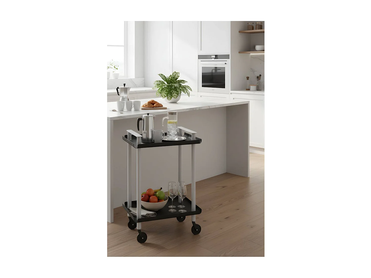 Servierwagen, Rollregal mit 2 Ebenen, Metall, grauen Rahmen, LEKY