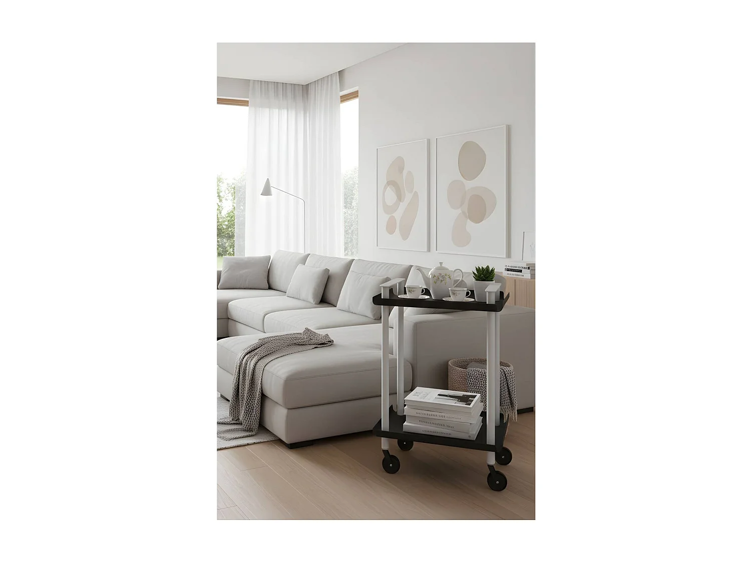 Servierwagen, Rollregal mit 2 Ebenen, Metall, grauen Rahmen, LEKY