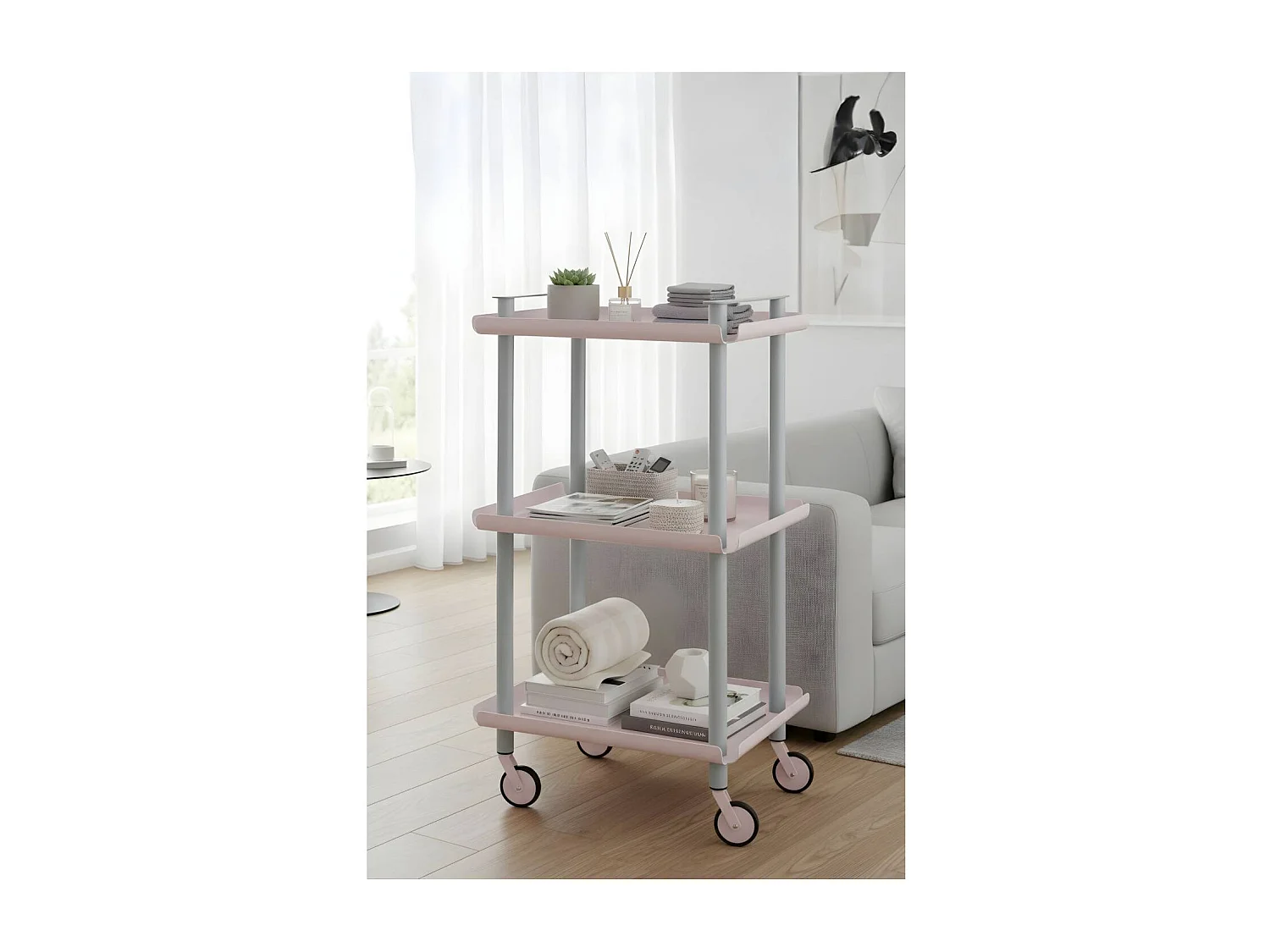 Servierwagen, Rollregal mit 3 Ebenen, Metall, grauem Rahmen, LEKY