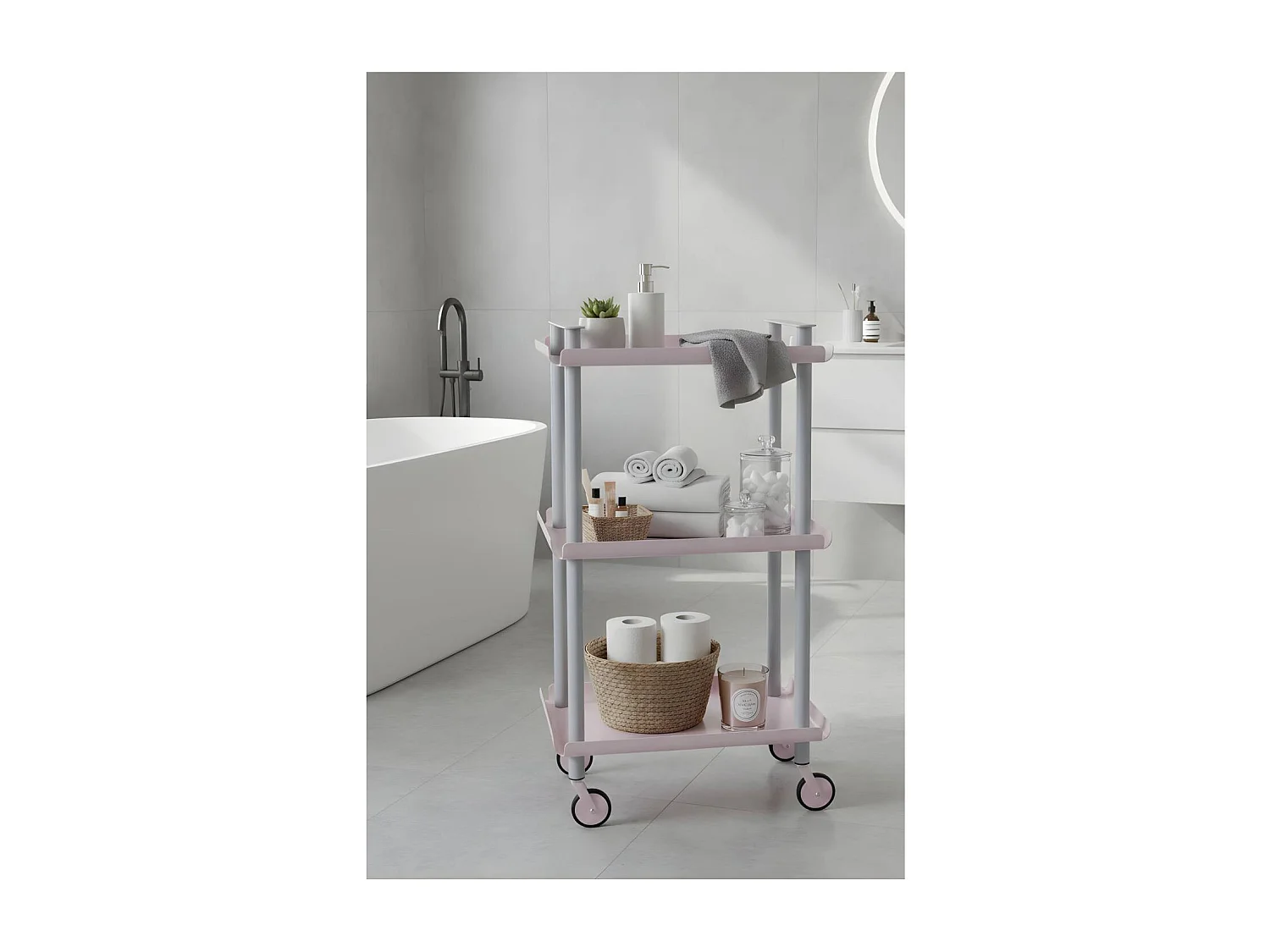 Servierwagen, Rollregal mit 3 Ebenen, Metall, grauem Rahmen, LEKY