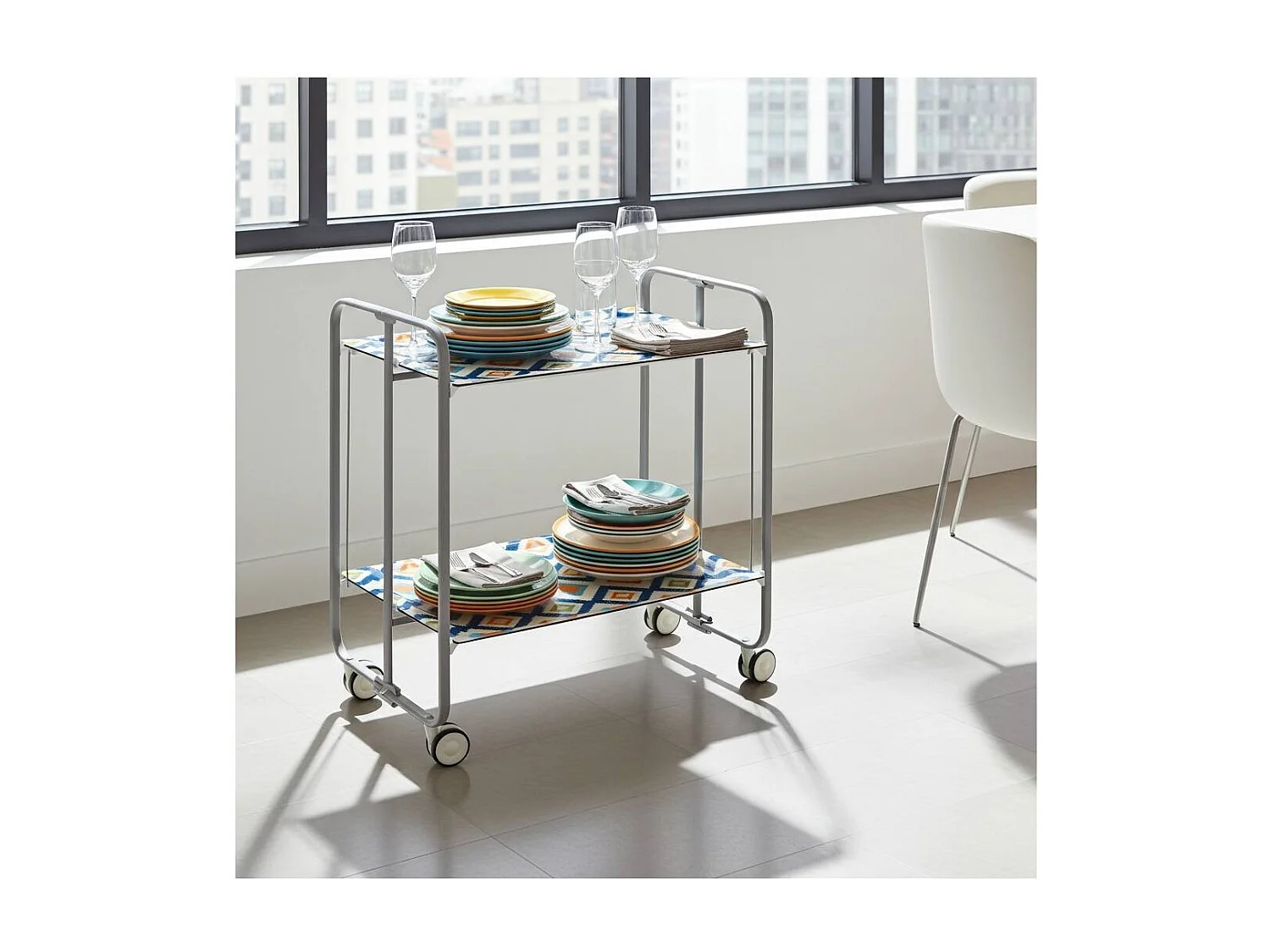 Carrito auxiliar plegable BAUHAUS con ruedas – Armazón metálico gris, 2 niveles, 4 posiciones ajustables