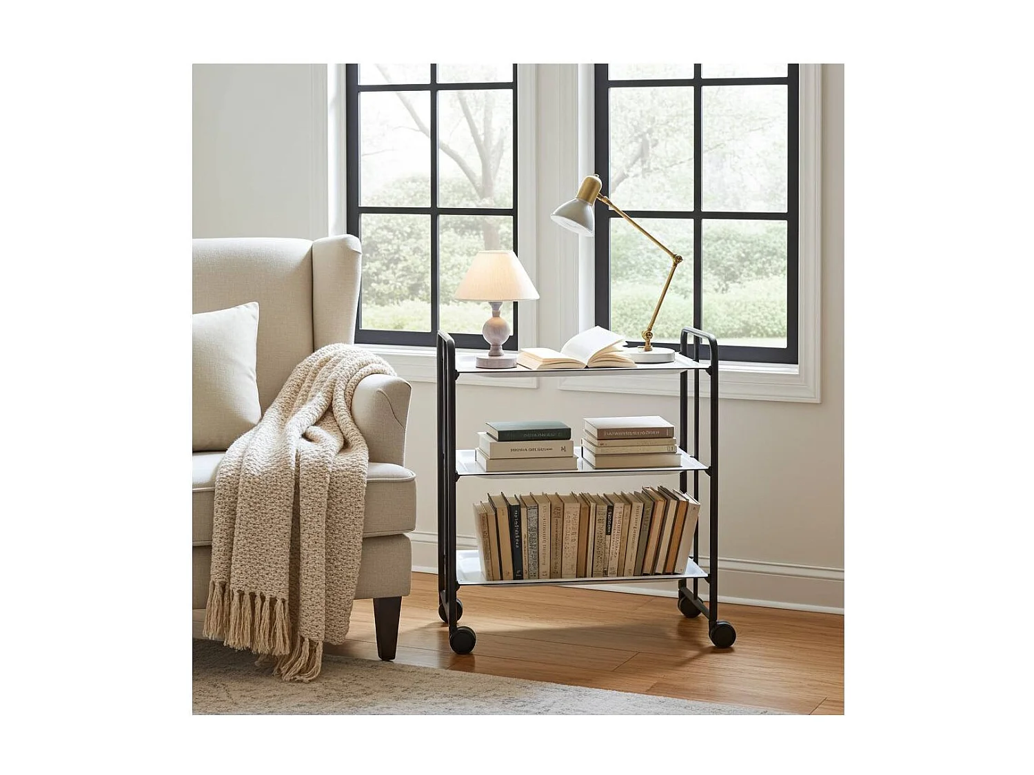 Carrito auxiliar plegable BAUHAUS negro con ruedas – 3 niveles y 3 posiciones