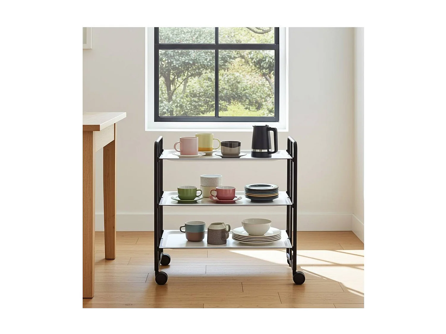 Carrito auxiliar plegable BAUHAUS negro con ruedas – 3 niveles y 3 posiciones