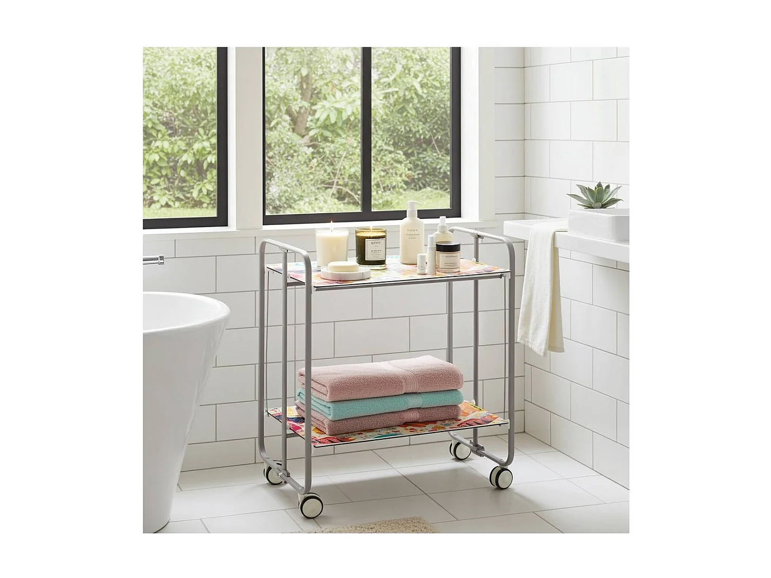Carrito auxiliar plegable BAUHAUS con ruedas – Armazón metálico gris, 2 niveles, 4 posiciones ajustables
