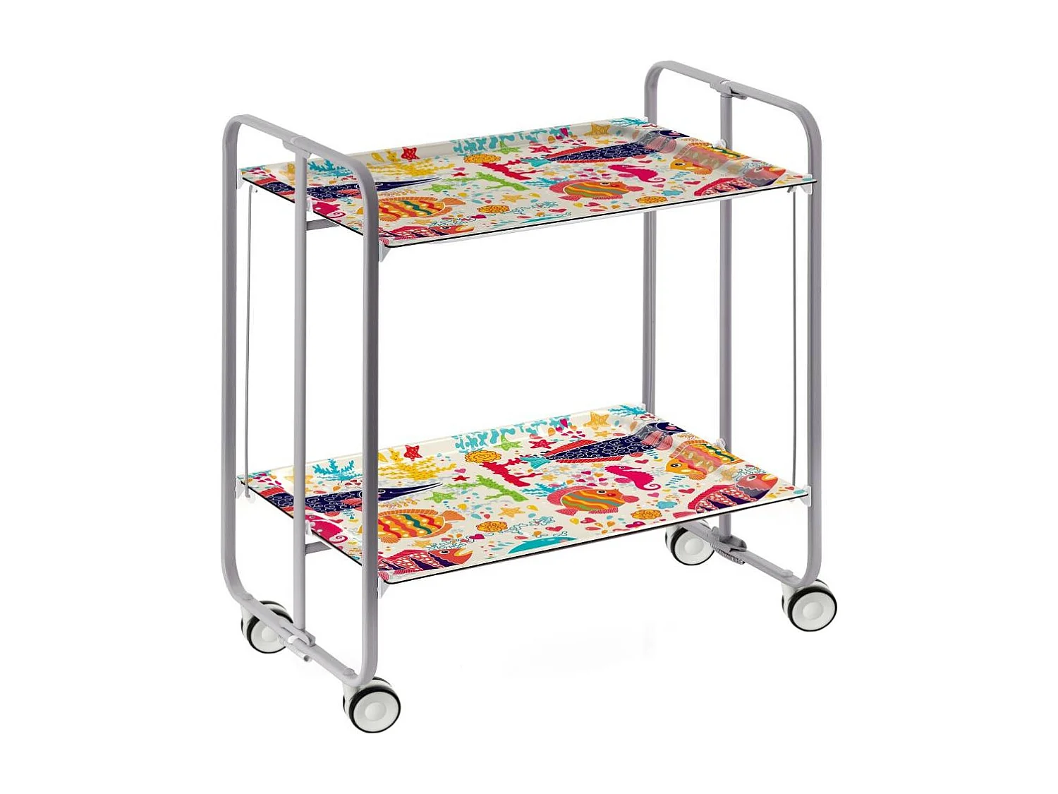 Carrito auxiliar plegable BAUHAUS con ruedas – Armazón metálico gris, 2 niveles, 4 posiciones ajustables