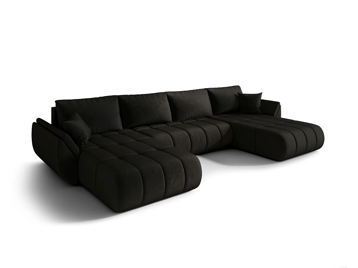 Canapé d'angle SYDNEY PREMIUM en U noir velours Monolith 97 - fonction couchage, coffre à literie