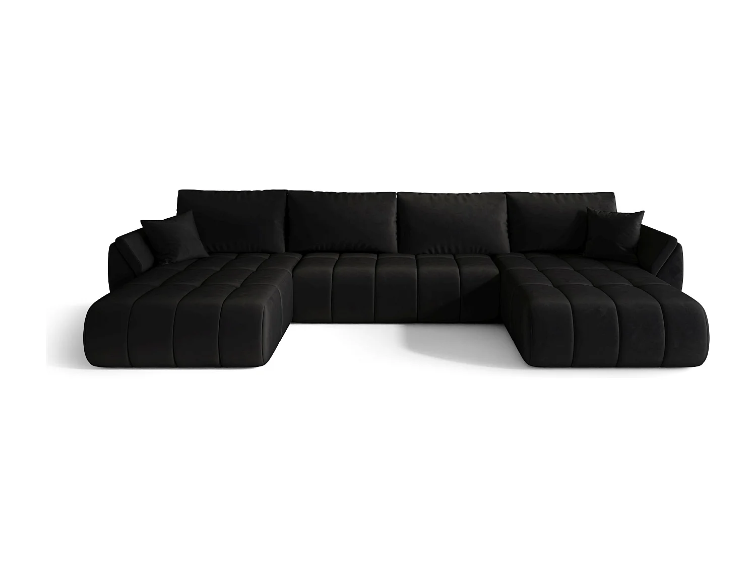 Canapé d'angle SYDNEY PREMIUM en U noir velours Monolith 97 - fonction couchage, coffre à literie