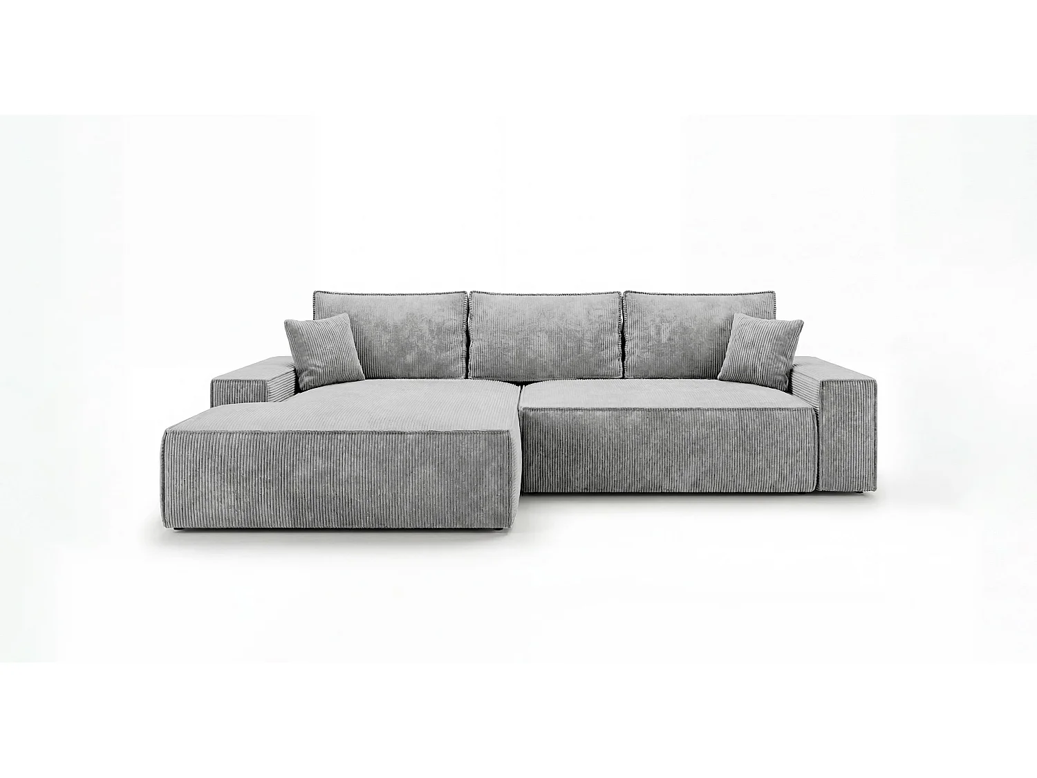 Canapé d'angle VERONA gauche gris velours côtelé Poso 55 - fonction couchage, coffre à literie
