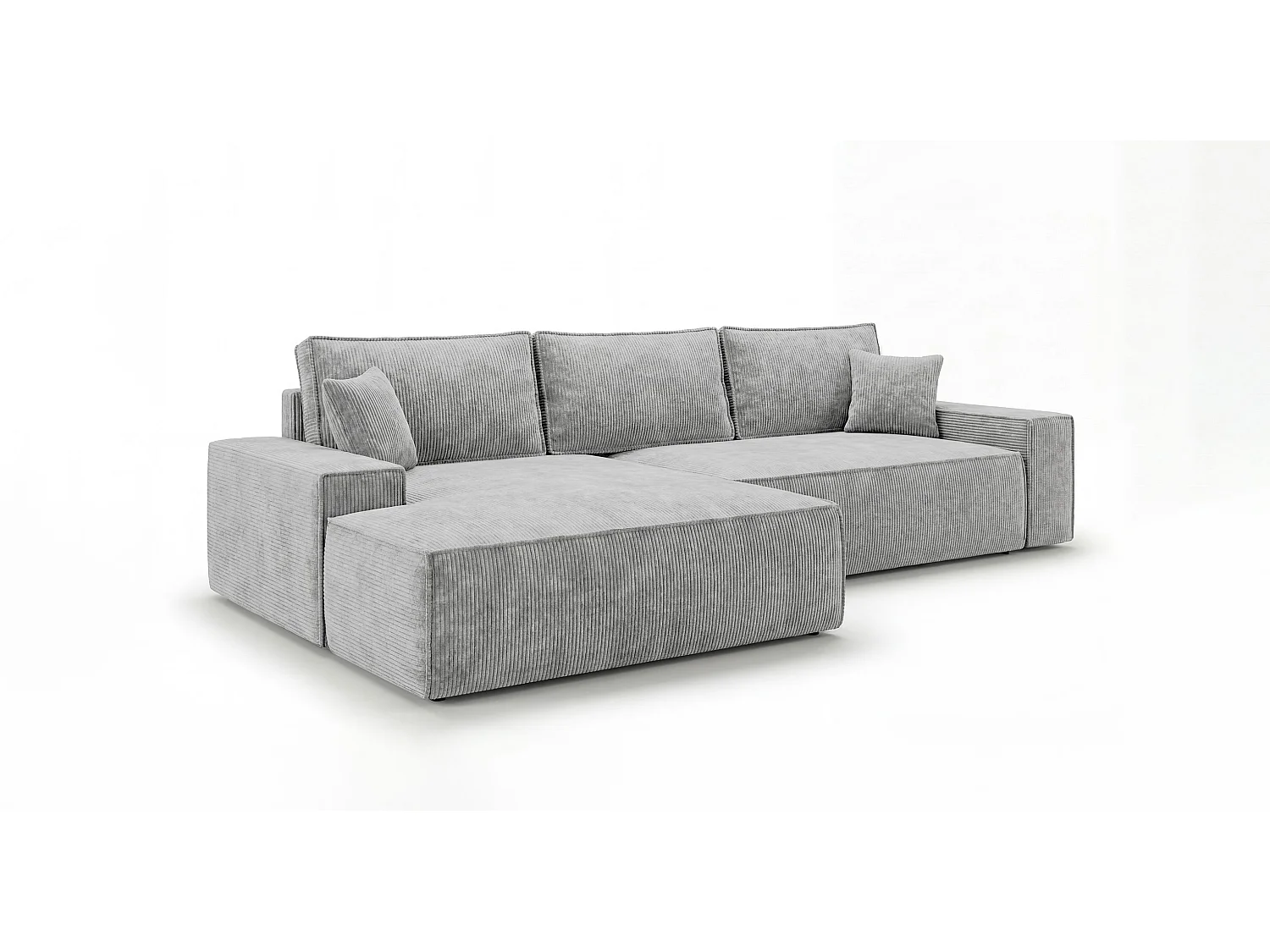 Canapé d'angle VERONA gauche gris velours côtelé Poso 55 - fonction couchage, coffre à literie