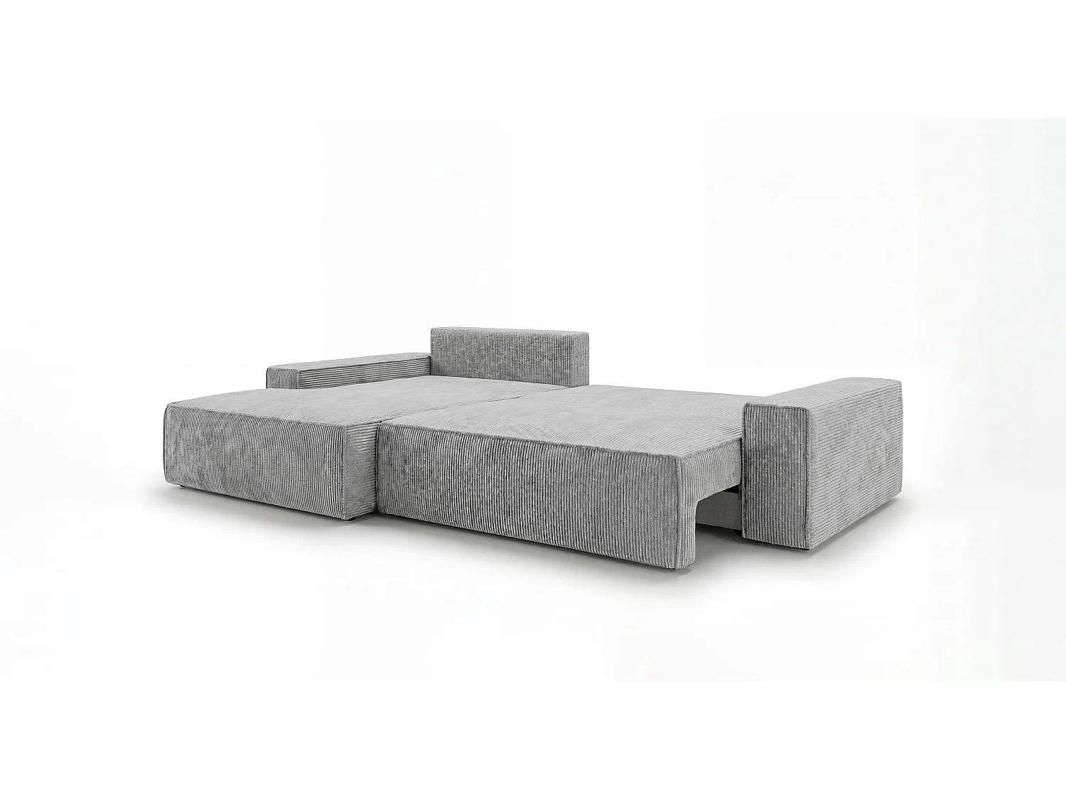 Canapé d'angle VERONA gauche gris velours côtelé Poso 55 - fonction couchage, coffre à literie