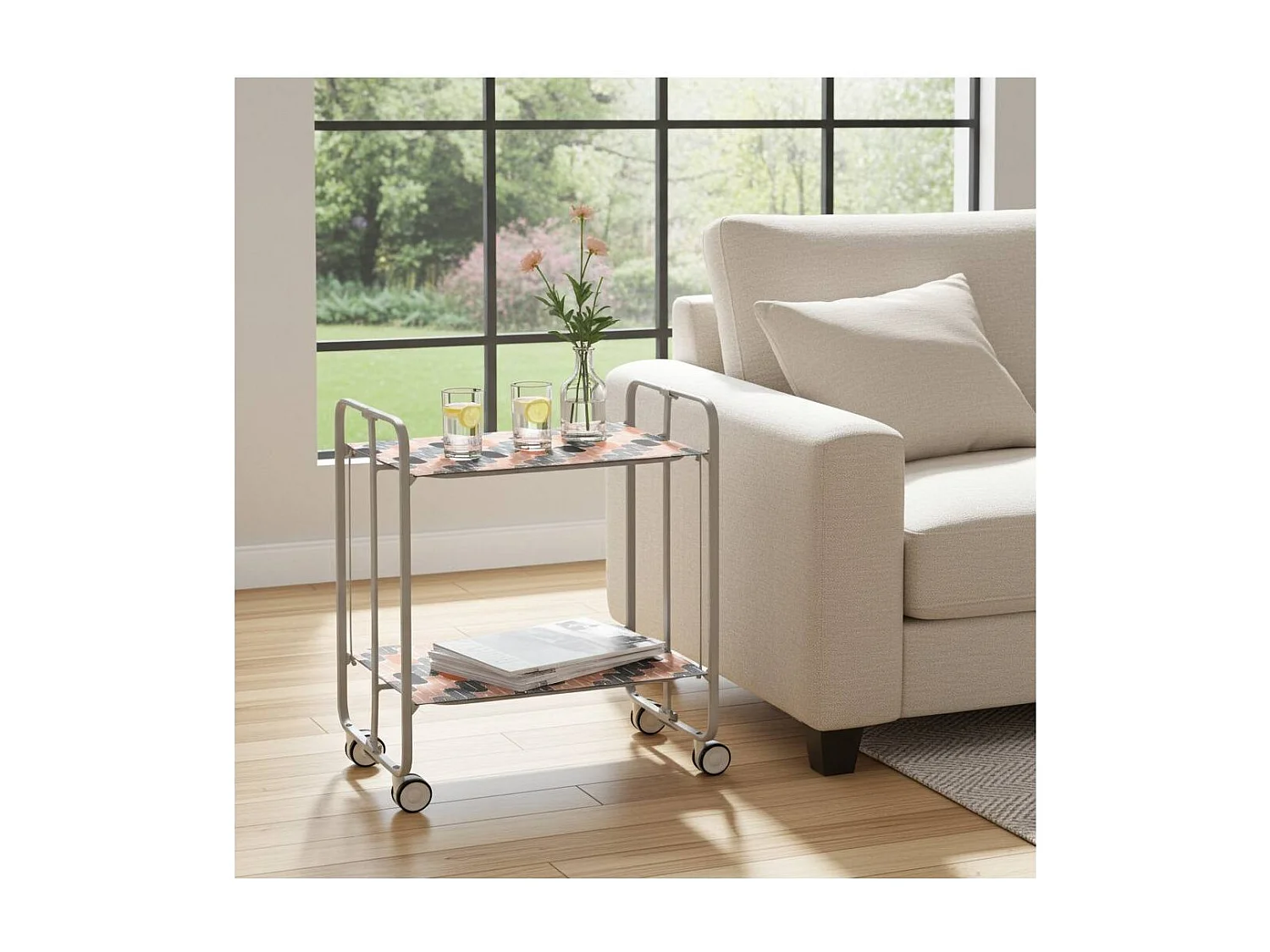 Carrito auxiliar plegable BAUHAUS con ruedas – Armazón metálico gris, 2 niveles, 4 posiciones ajustables
