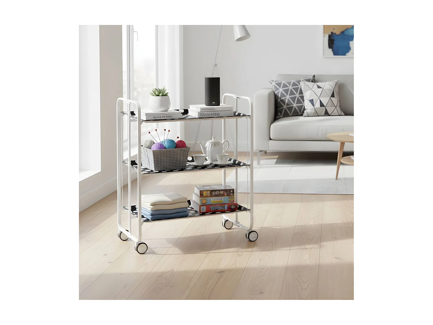 Carrito auxiliar plegable BAUHAUS blanco con ruedas – 3 niveles y 3 posiciones