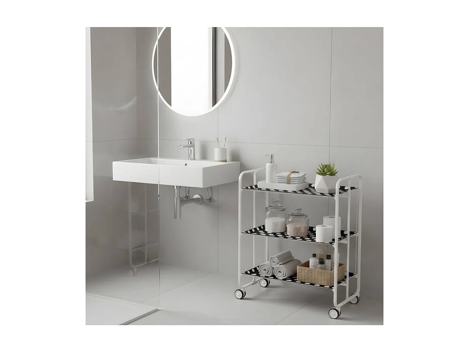 Carrito auxiliar plegable BAUHAUS blanco con ruedas – 3 niveles y 3 posiciones