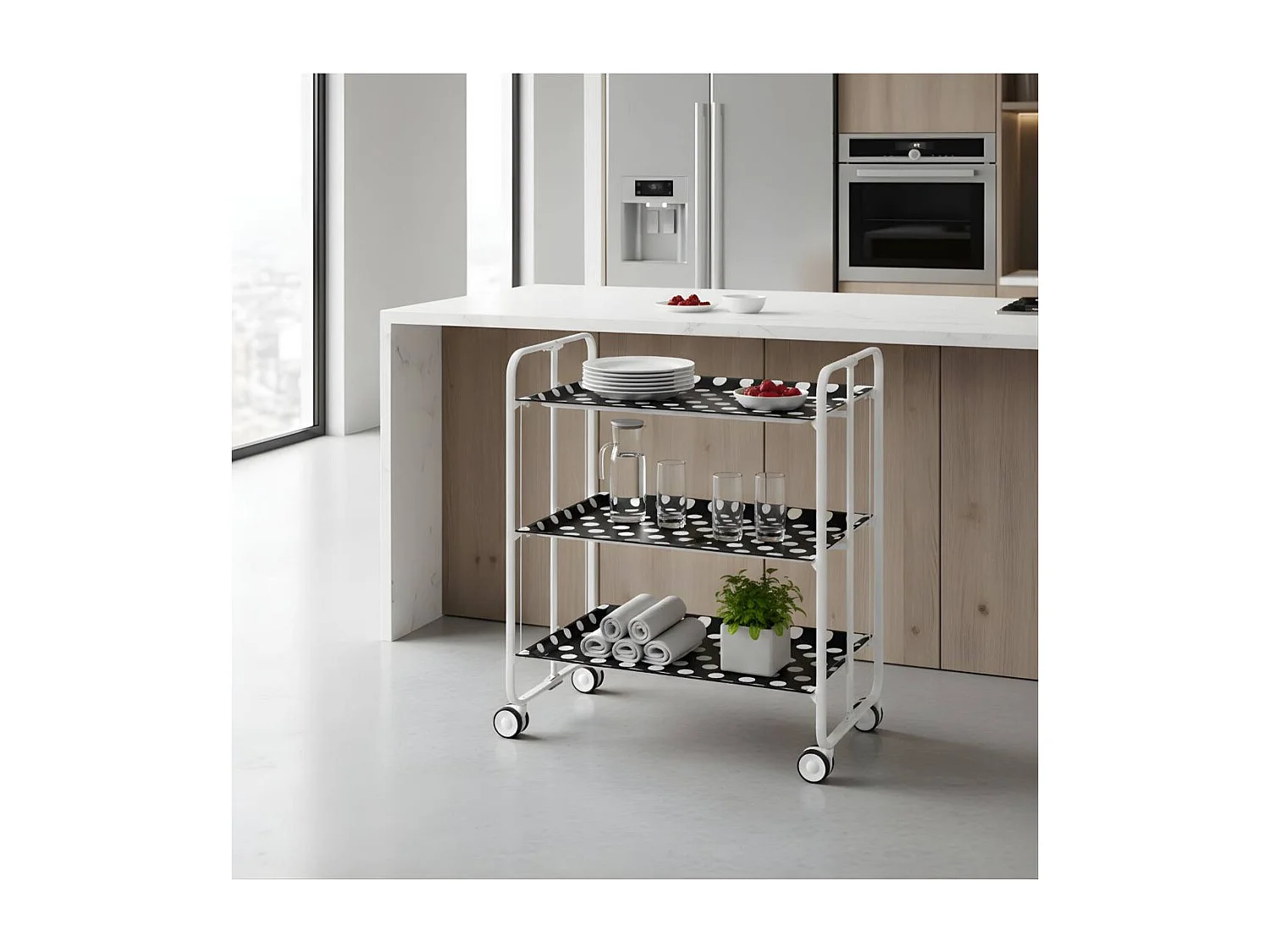 Carrito auxiliar plegable BAUHAUS blanco con ruedas – 3 niveles y 3 posiciones
