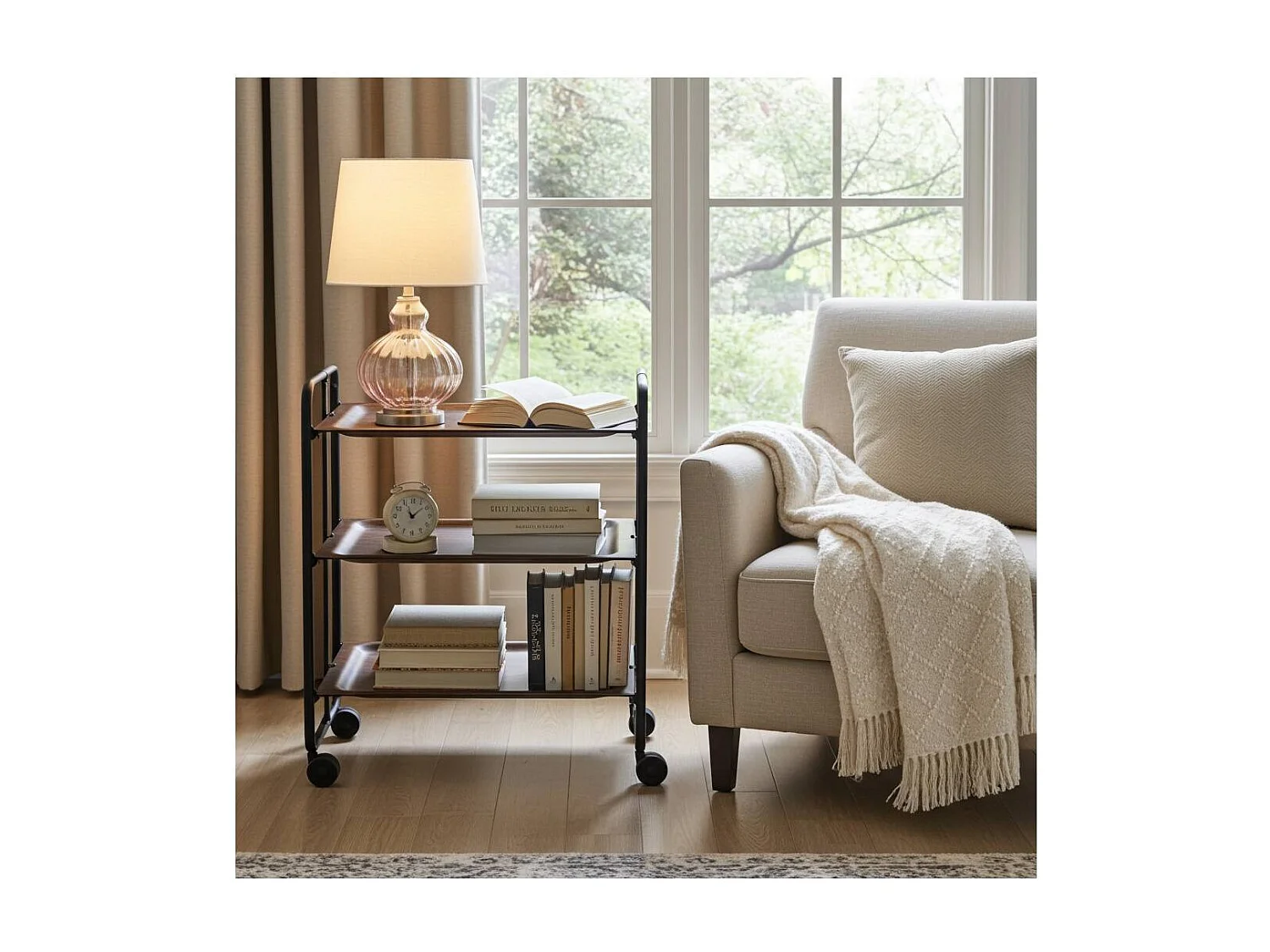 Carrito auxiliar plegable BAUHAUS negro con ruedas – 3 niveles y 3 posiciones