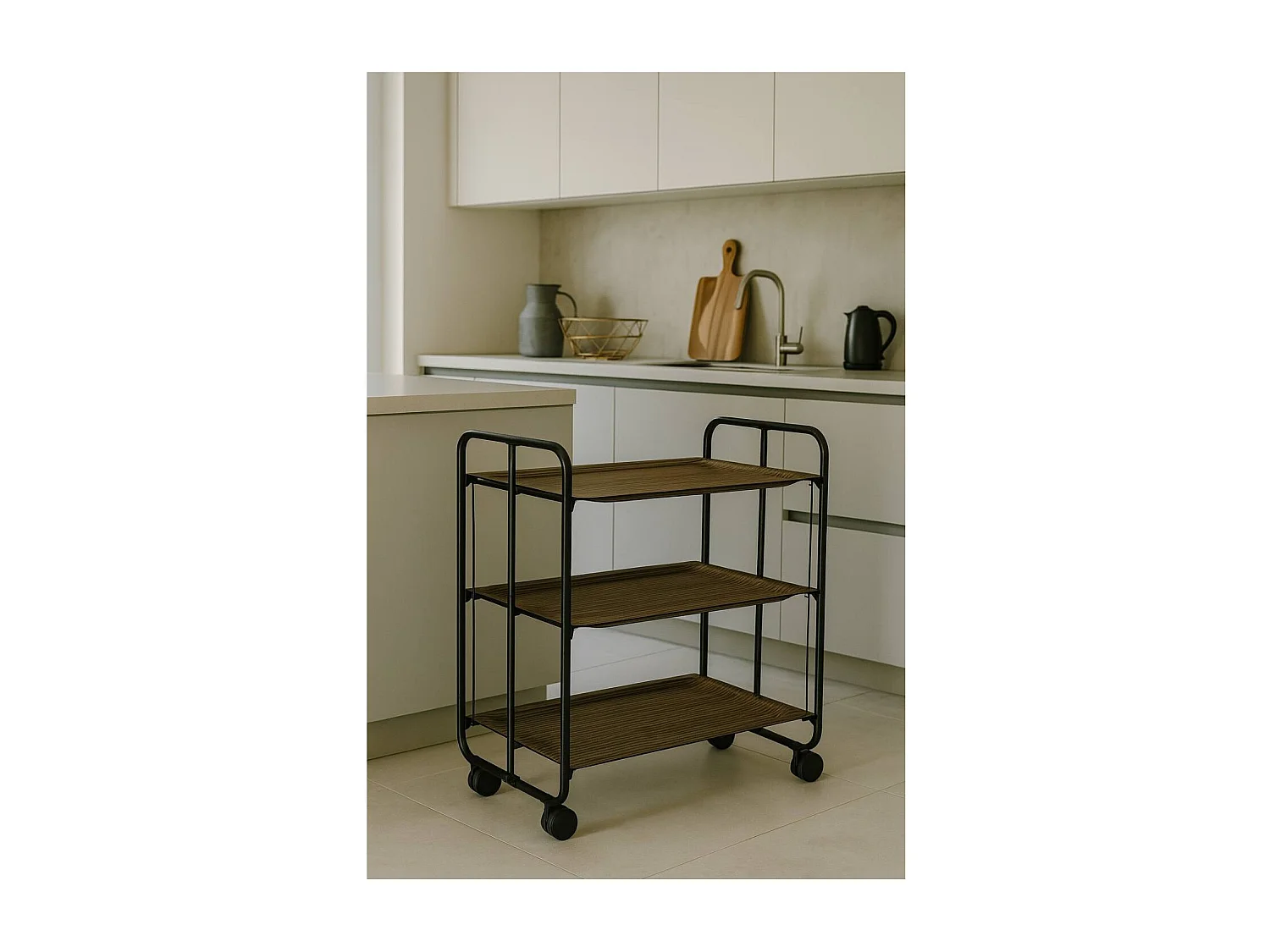 Carrito auxiliar plegable BAUHAUS negro con ruedas – 3 niveles y 3 posiciones