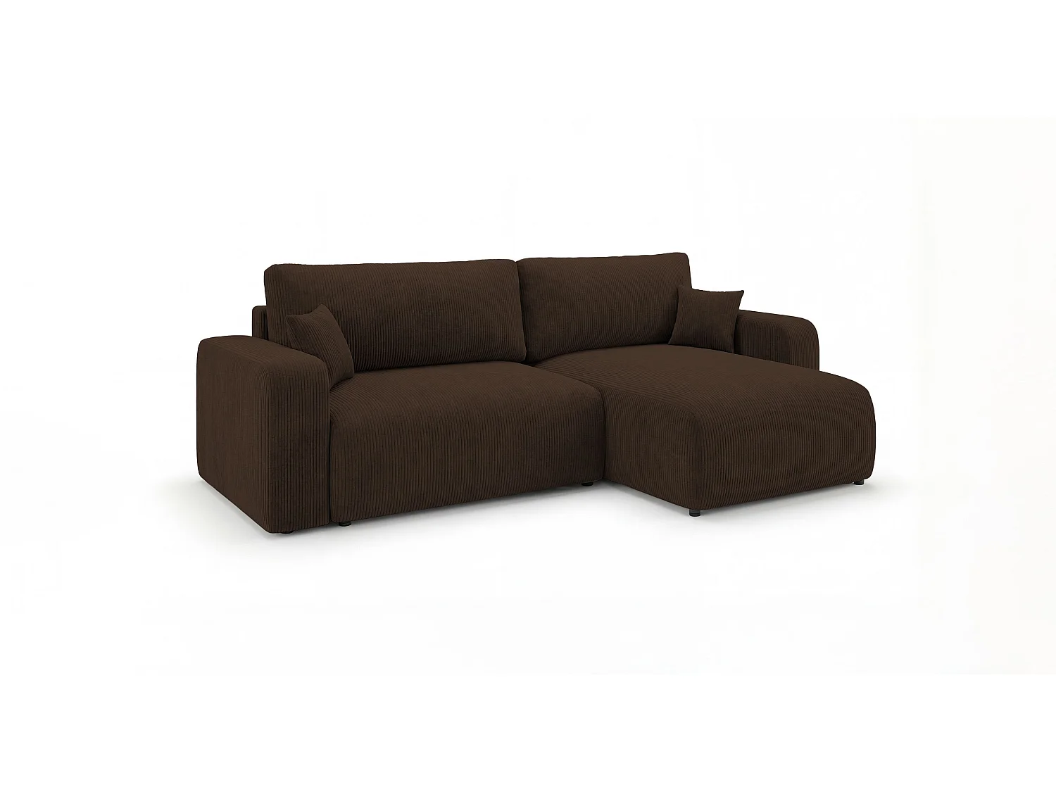Canapé d'angle BERLIN gauche marron velours côtelé Poso 6 - fonction couchage, coffre à literie