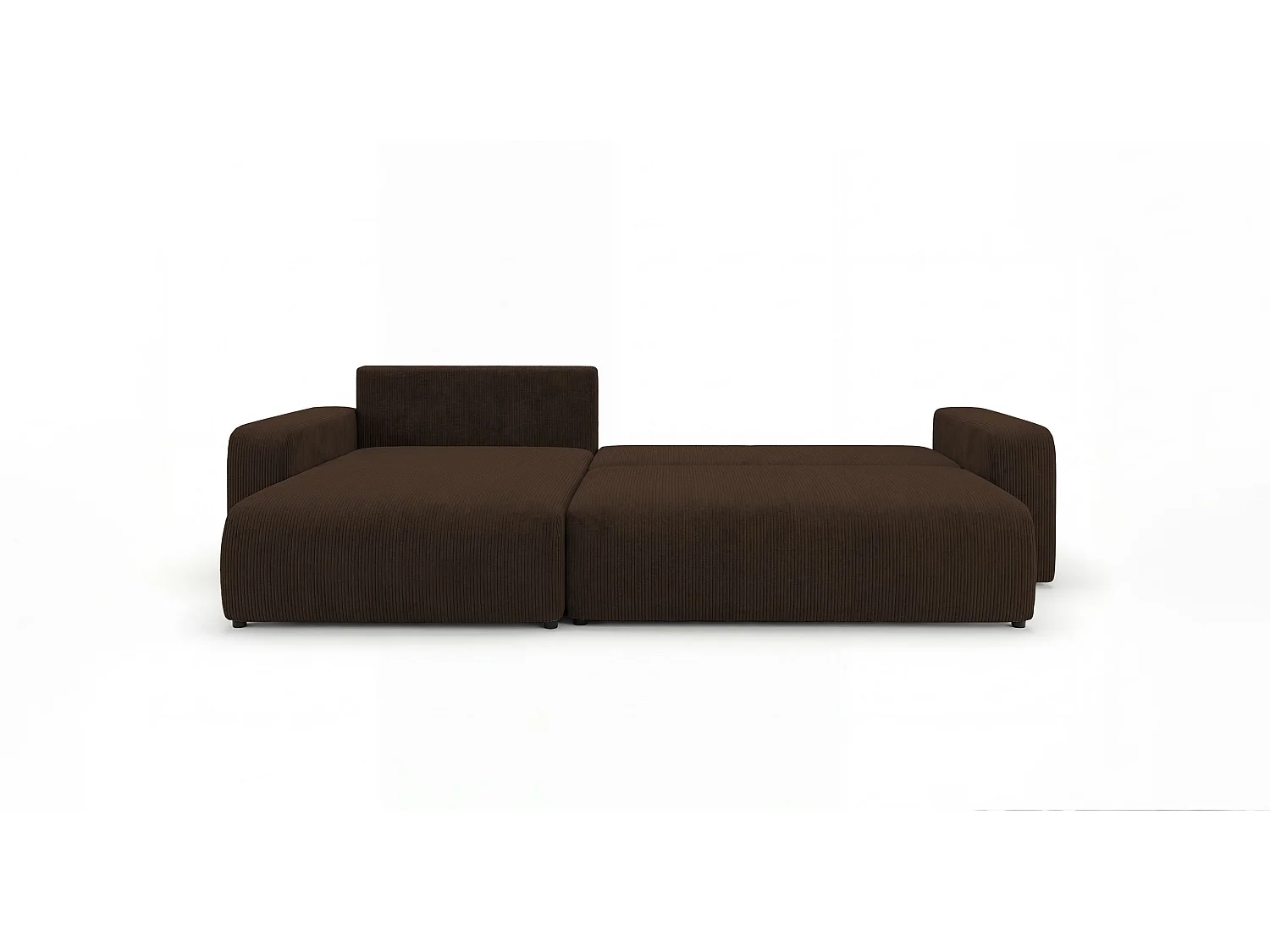 Canapé d'angle BERLIN gauche marron velours côtelé Poso 6 - fonction couchage, coffre à literie