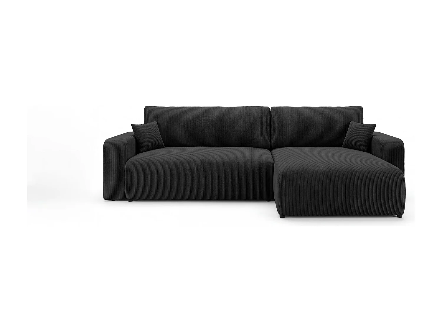 Canapé d'angle BERLIN droit noir velours côtelé Poso 135 - fonction couchage, coffre à literie