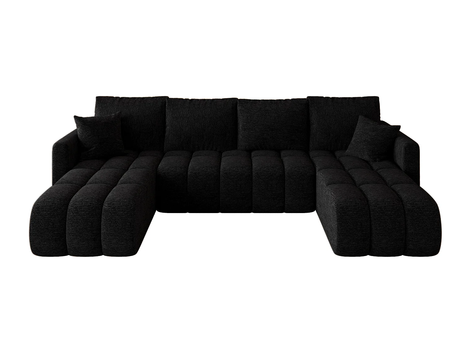 Canapé d'angle GARDA en U noir tricot Aragon 99 - fonction couchage, coffre à literie