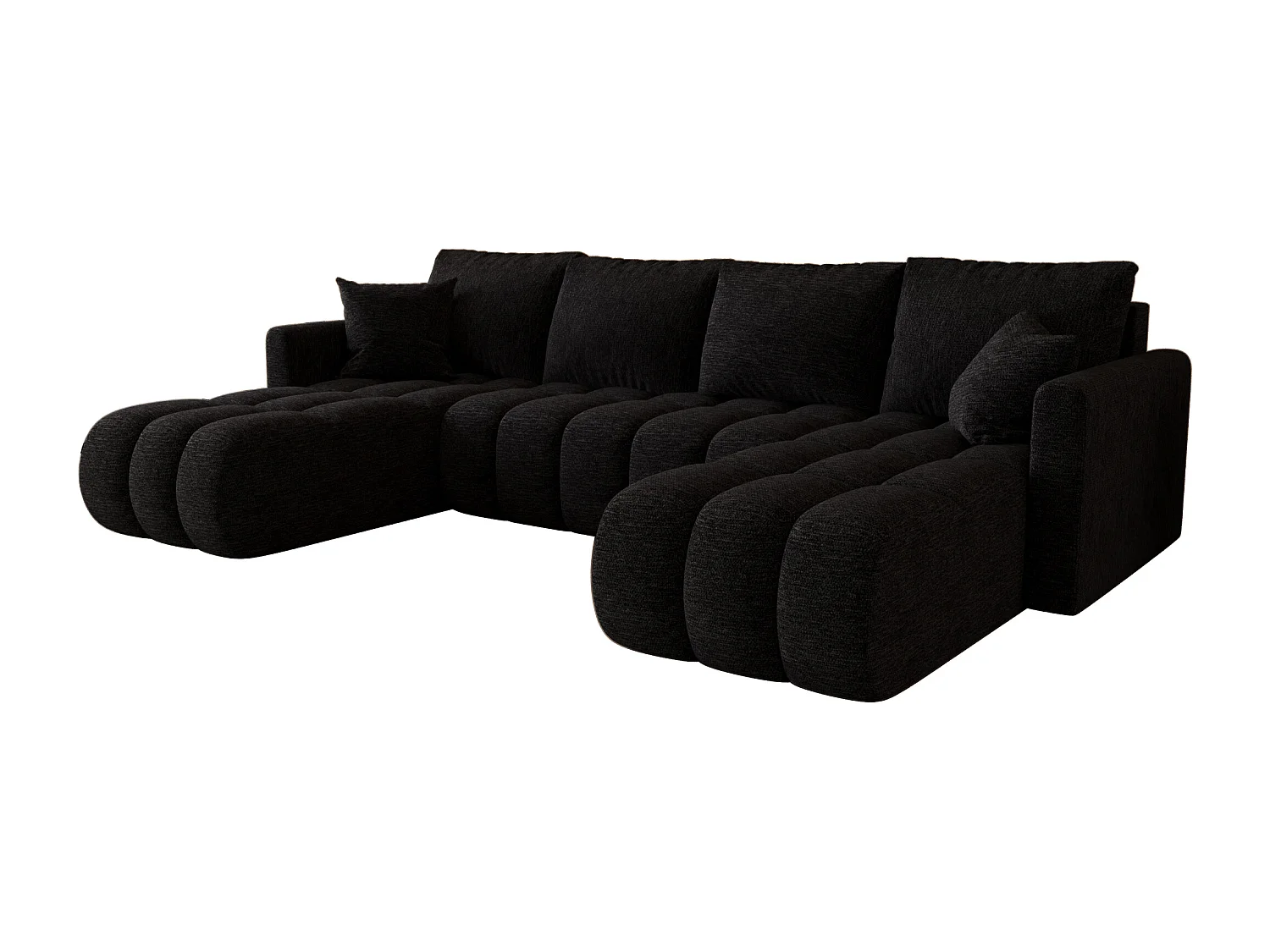Canapé d'angle GARDA en U noir tricot Aragon 99 - fonction couchage, coffre à literie