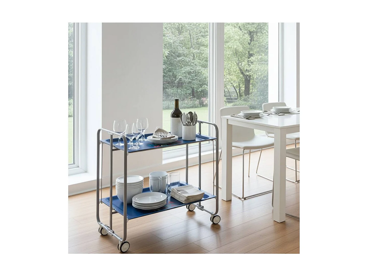 Carrito auxiliar plegable BAUHAUS con ruedas – Armazón metálico gris, 2 niveles, 4 posiciones ajustables