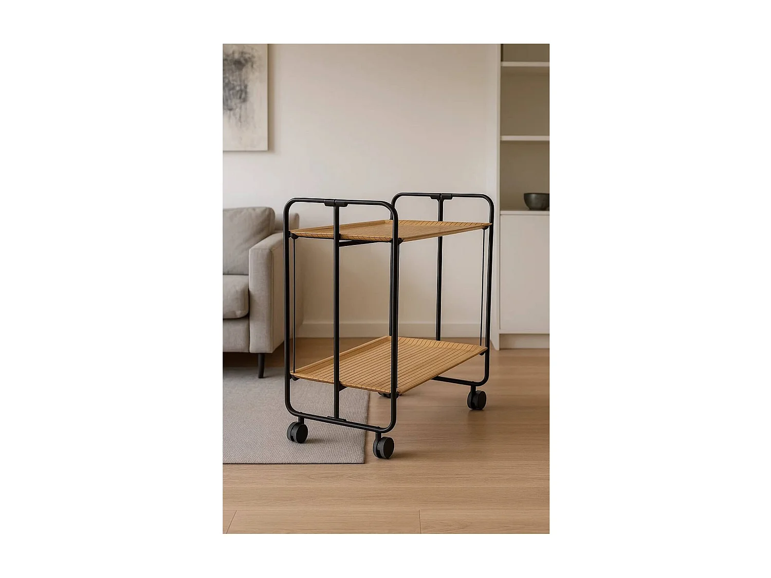 Carrito auxiliar plegable BAUHAUS negro con ruedas – 2 niveles y 4 posiciones