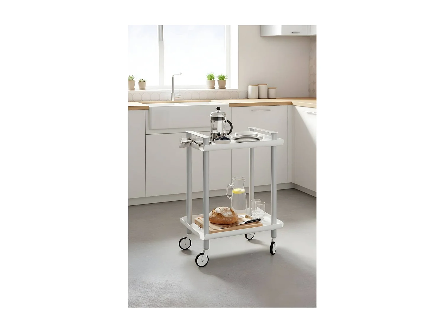 Servierwagen, Rollregal mit 2 Ebenen, Metall, grauen Rahmen, LEKY