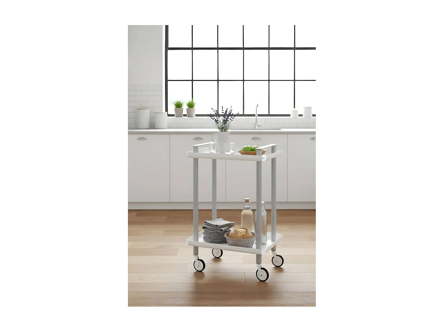 Servierwagen, Rollregal mit 2 Ebenen, Metall, grauen Rahmen, LEKY