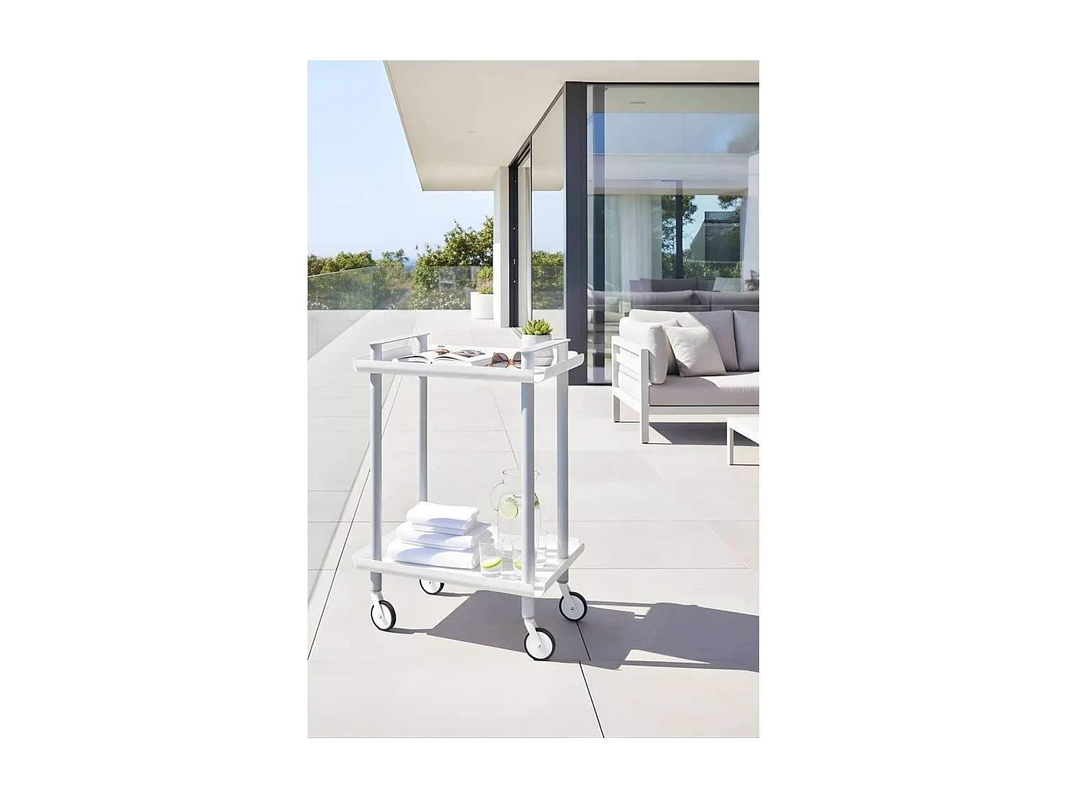 Servierwagen, Rollregal mit 2 Ebenen, Metall, grauen Rahmen, LEKY
