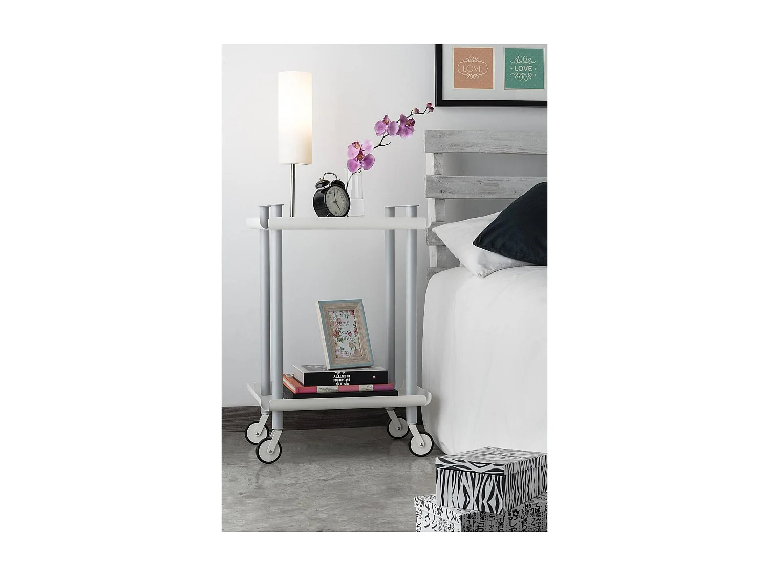 Servierwagen, Rollregal mit 2 Ebenen, Metall, grauen Rahmen, LEKY