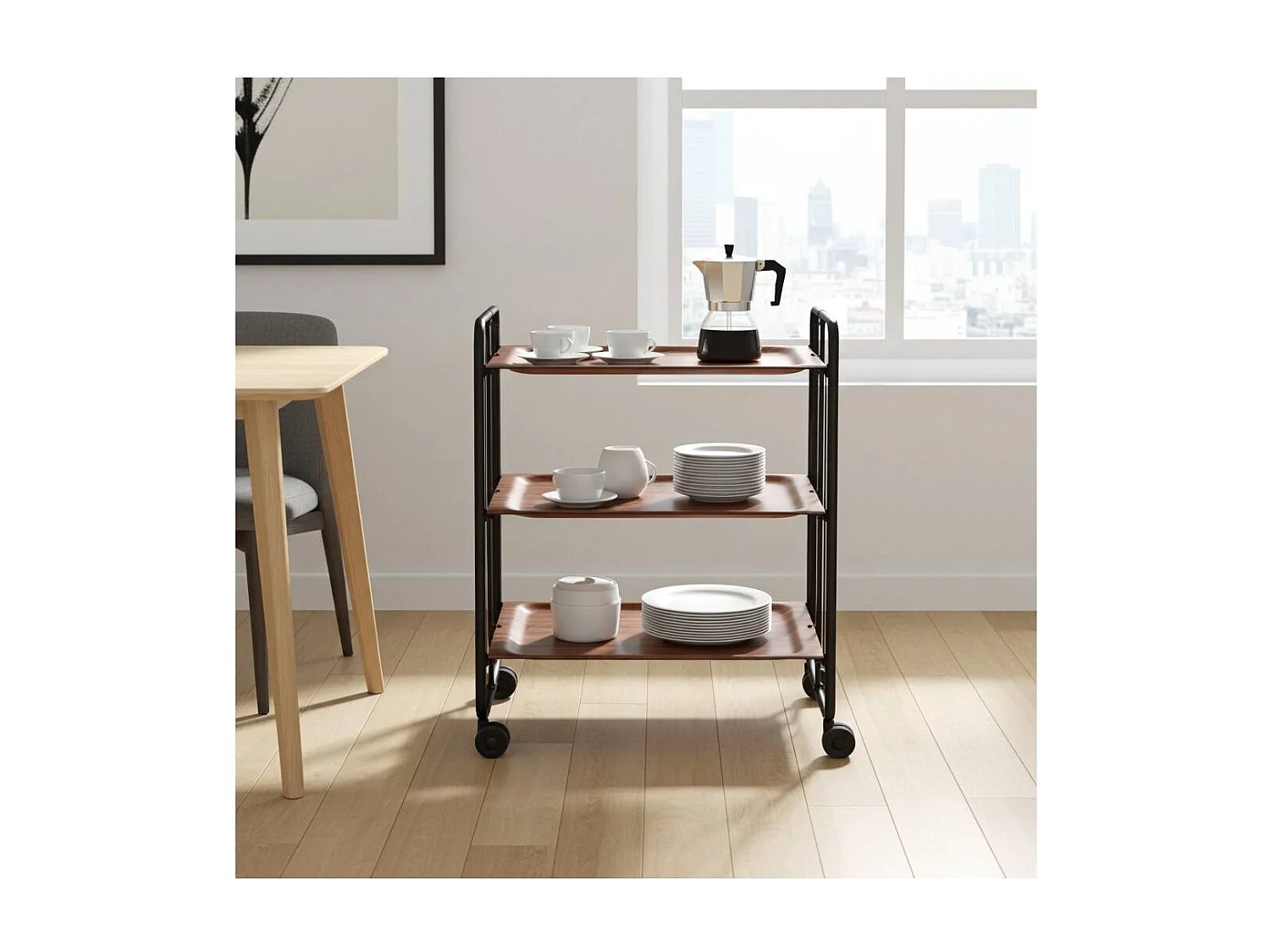 Carrito auxiliar plegable BAUHAUS negro con ruedas – 3 niveles y 3 posiciones