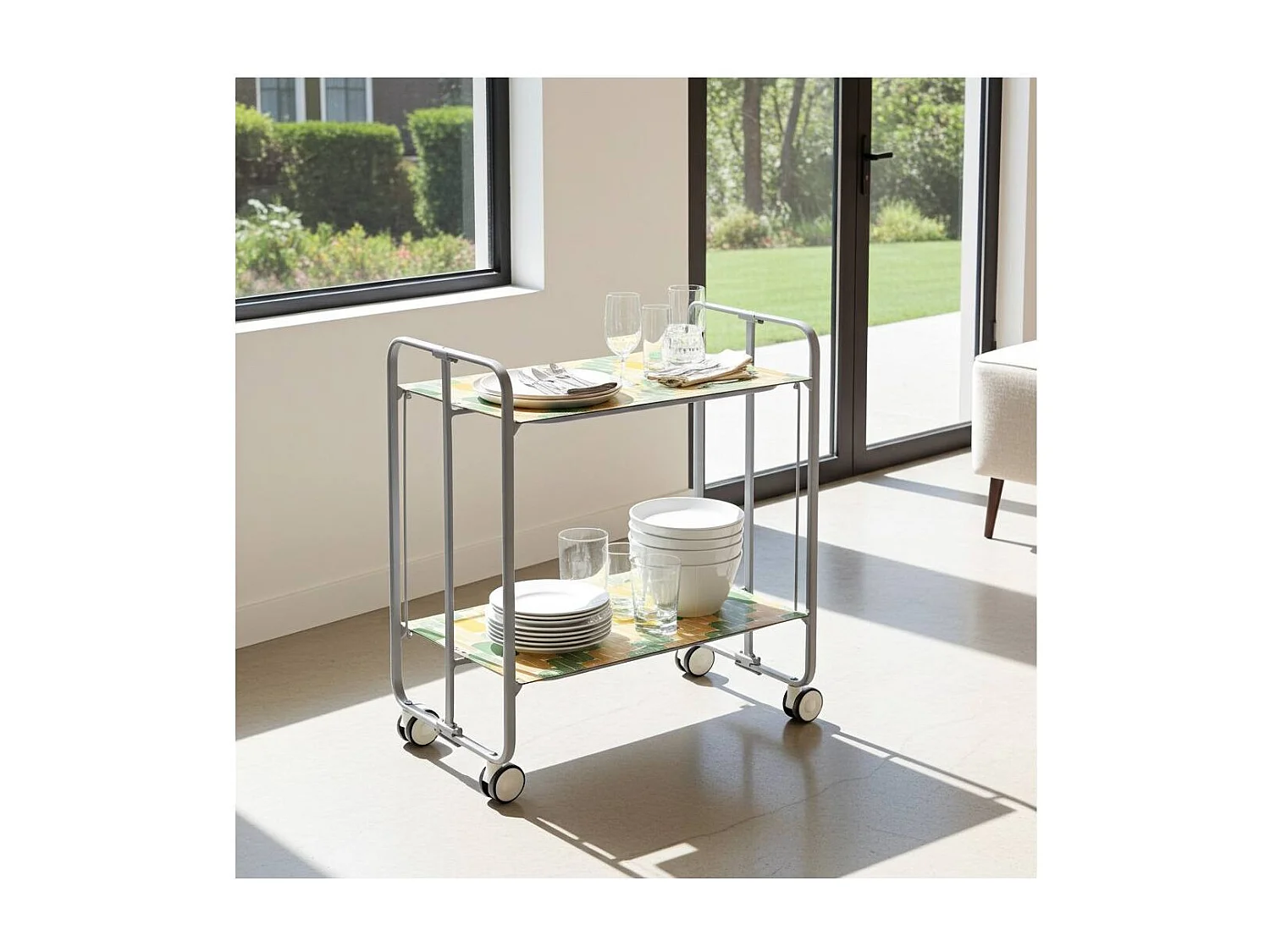 Carrito auxiliar plegable BAUHAUS con ruedas – Armazón metálico gris, 2 niveles, 4 posiciones ajustables