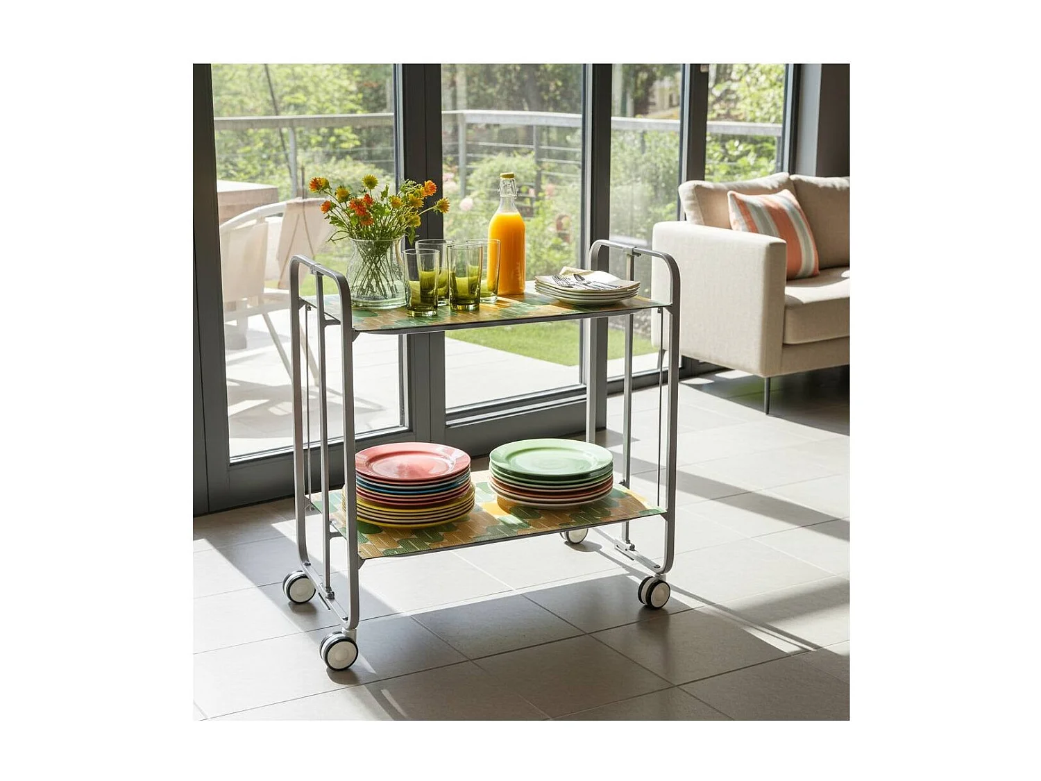 Carrito auxiliar plegable BAUHAUS con ruedas – Armazón metálico gris, 2 niveles, 4 posiciones ajustables