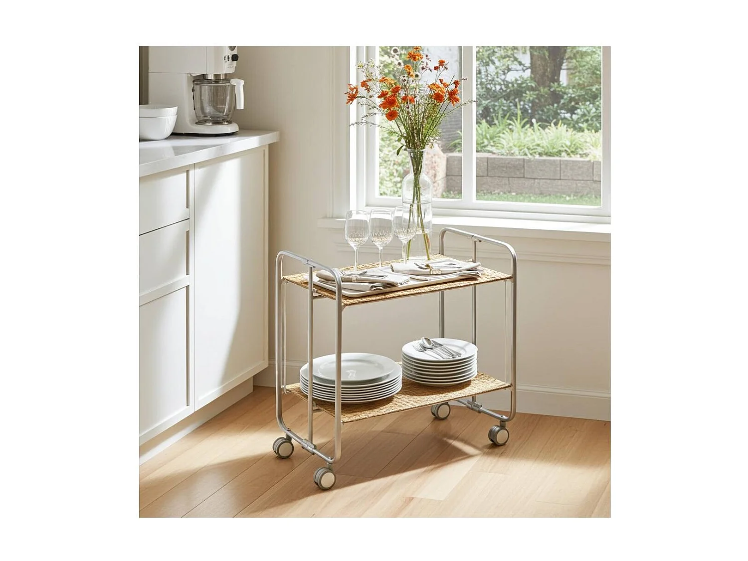 Carrito auxiliar plegable BAUHAUS con ruedas – Armazón metálico gris, 2 niveles, 4 posiciones ajustables